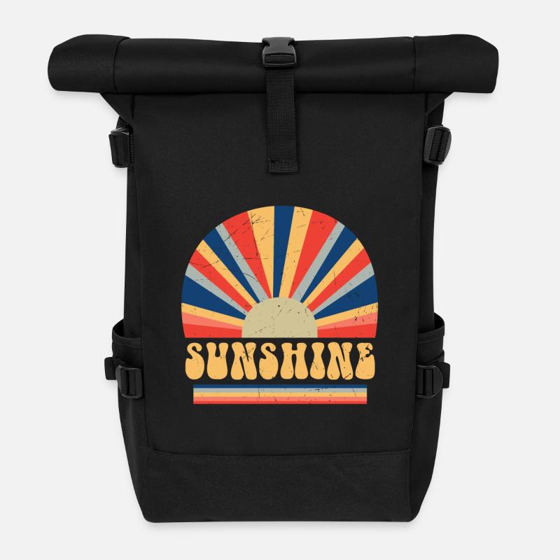 Retro 70er Jahre Stil Hippie Sonnenschein - Rolltop Rucksack - Schwarz