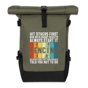 Fencing Sport Pun For Fencers - Roll Top Backpack - olive/black - Front