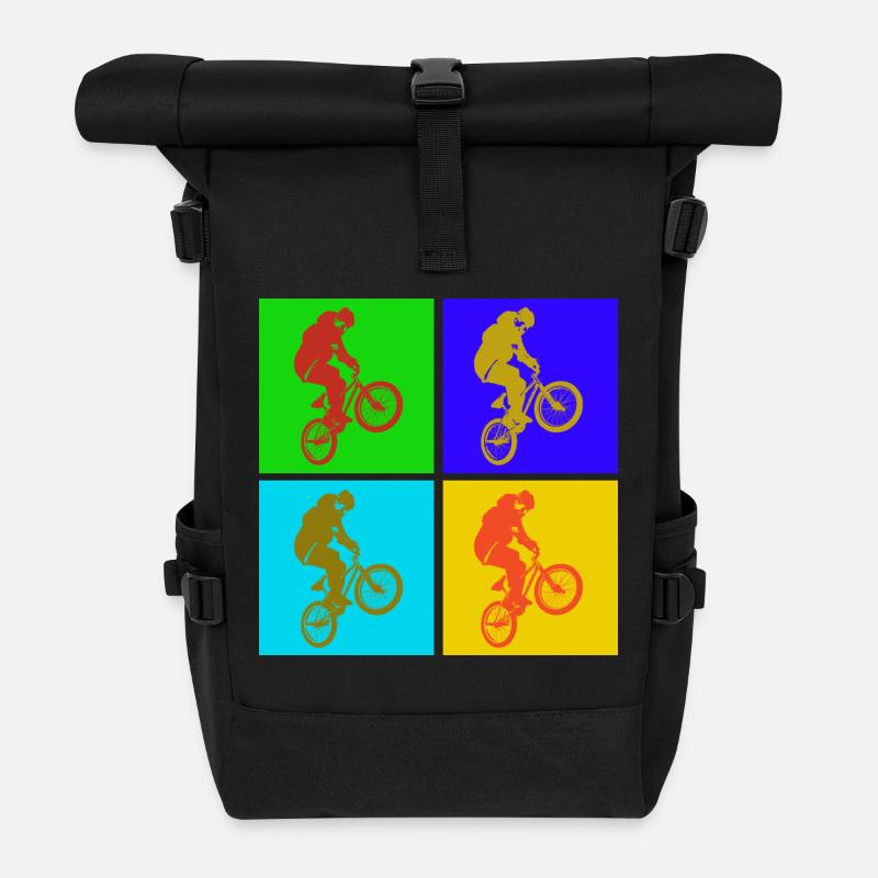 BMX Pop Art  - Rolltop Rucksack - Schwarz