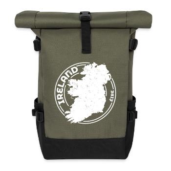 Ireland | Irish Map | Island Outline Stamp Design - Roll Top Backpack - olive/black - Front