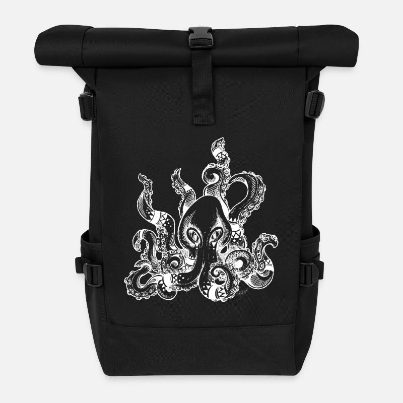 Kraken weiß | Oktopus | Abenteuer | Tintenfisch - Rolltop Rucksack - Schwarz