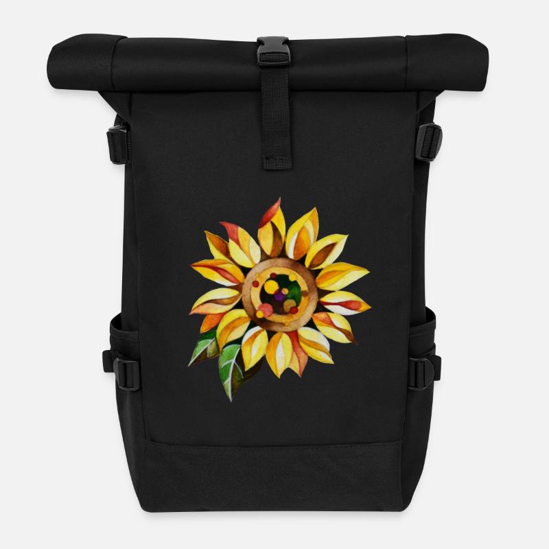 Sonnenblume - Rolltop Rucksack - Schwarz