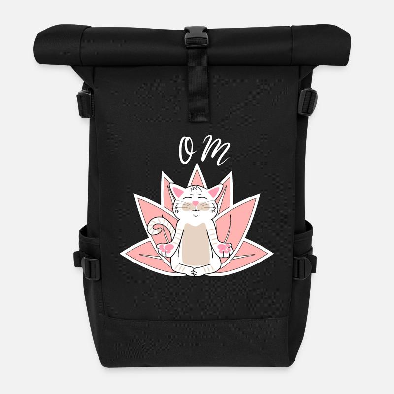 Yoga Katze Meditation Weiße Katze Kater Geschenk - Rolltop Rucksack - Schwarz