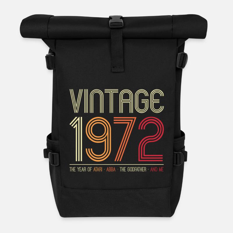 Vintage 1972 Retro Year Graphic - Roll Top Backpack - black