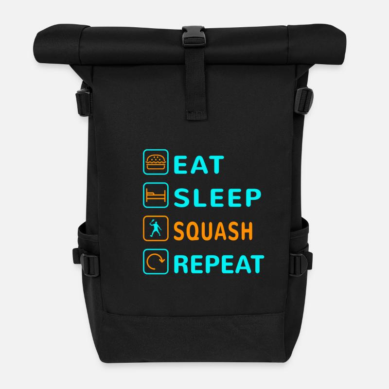 Essen. Schlafen. Squash. Wiederholen Design - Rolltop Rucksack - Schwarz