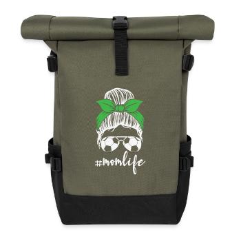 Soccer Mom Life Messy Bun Sunglasses Bandana - Roll Top Backpack - olive/black - Front