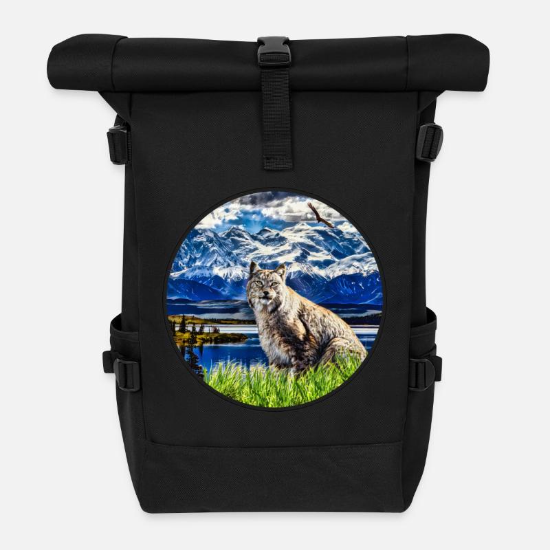 Luchs Wildkatze Freiheit - Rolltop Rucksack - Schwarz