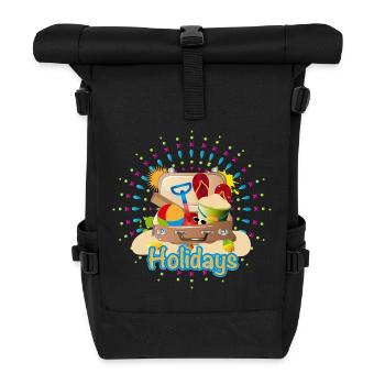 full of suitcases packed for the beach holiday - Roll Top Backpack - black - Front