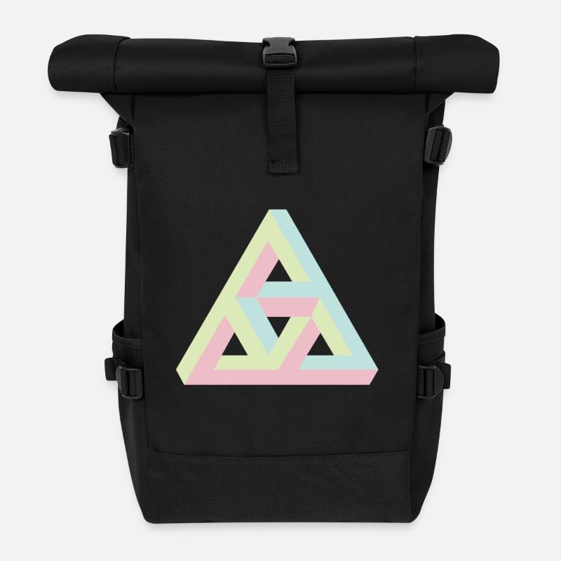 Geometrisches Triaden-Muster in Pastellfarben - Rolltop Rucksack - Schwarz