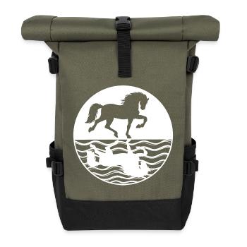 Pferdenarr Islandpferde Galopp Pferdeliebe - Rolltop Rucksack - Olive/Schwarz - Vorne