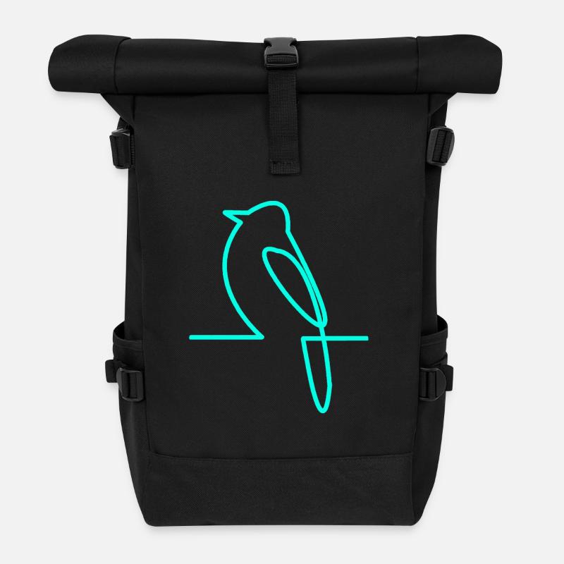 Neonvogel am Ast - Rolltop Rucksack - Schwarz