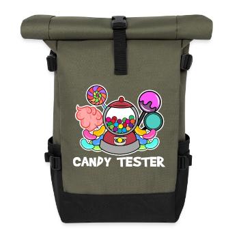 Naschkatzen Spruch Süßigkeiten Bonbon Nachspeise - Rolltop Rucksack - Olive/Schwarz - Vorne