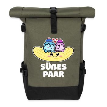 Nachspeise Süßigkeiten Konditor Naschkatzen Spruch - Rolltop Rucksack - Olive/Schwarz - Vorne