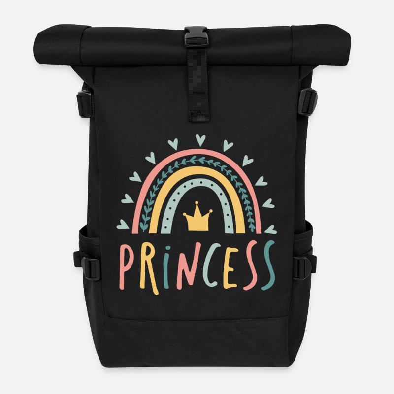 princess - rainbow - Roll Top Backpack - black