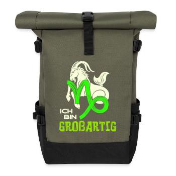 Sternzeichen Horoskop Steinbock Cool Statement - Rolltop Rucksack - Olive/Schwarz - Vorne