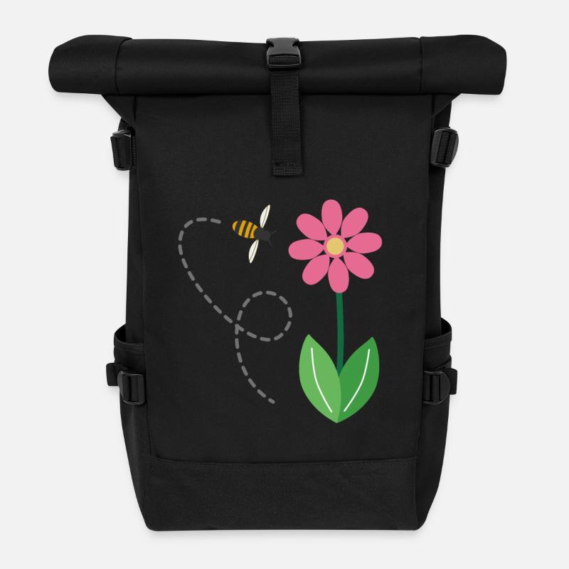 Die Blume und die Biene - Rolltop Rucksack - Schwarz