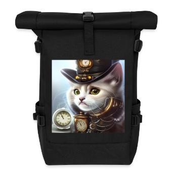 Cute steampunk kitten - Roll Top Backpack - black - Front
