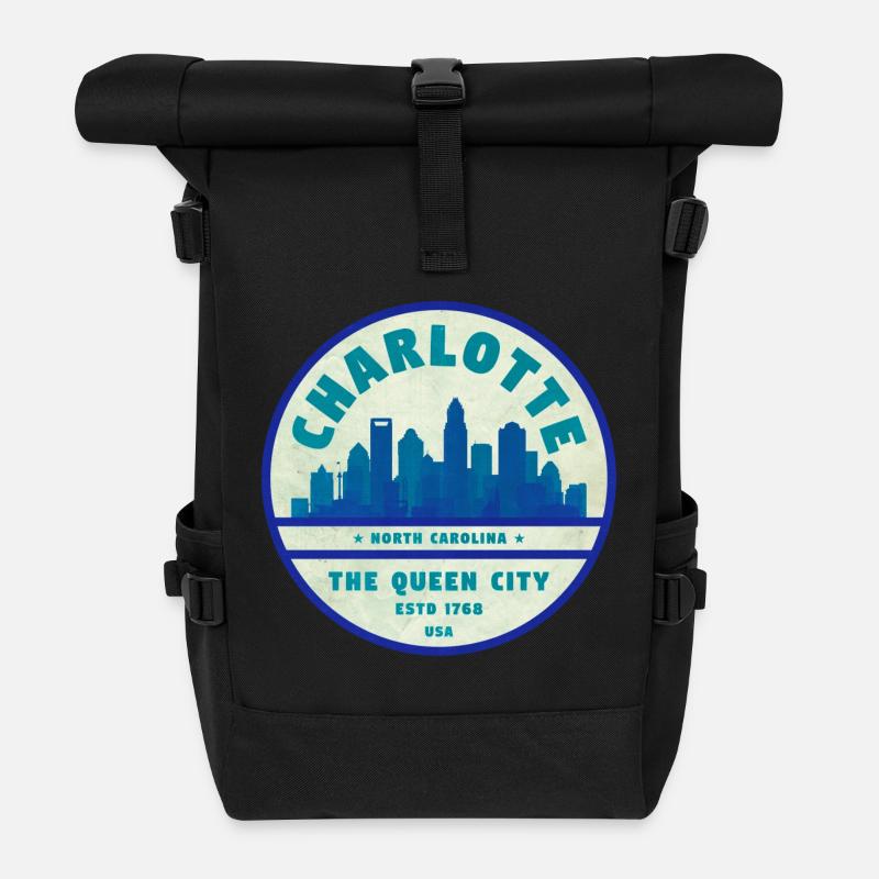 Charlotte Skyline Queen City - Rolltop Rucksack - Schwarz
