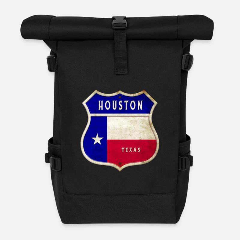 Houston Texas Wappen Flaggen Design - Rolltop Rucksack - Schwarz