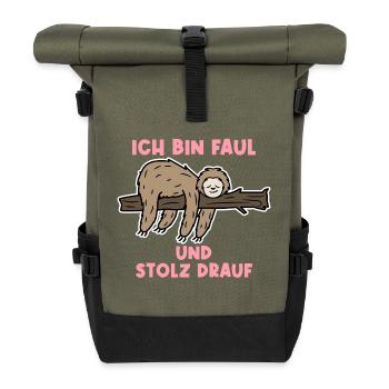Chillen Schlafen Tier Statement Urwald Faultier - Rolltop Rucksack - Olive/Schwarz - Vorne