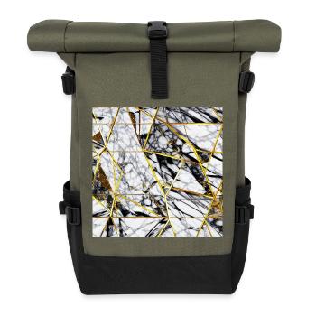 Marble Black White Gold Texture - Roll Top Backpack - olive/black - Front
