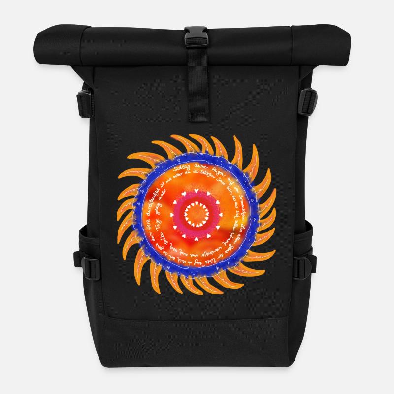 Sunshine Mandala white font - Roll Top Backpack - black