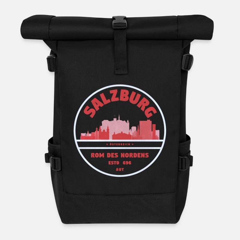 Salzburg Skyline Stamp Vintage - Roll Top Backpack - black