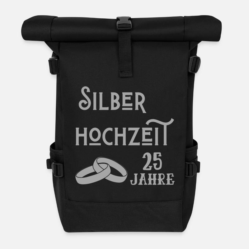 Silberhochzeit 25 Jahre verheiratet silber Ringe - Rolltop Rucksack - Schwarz