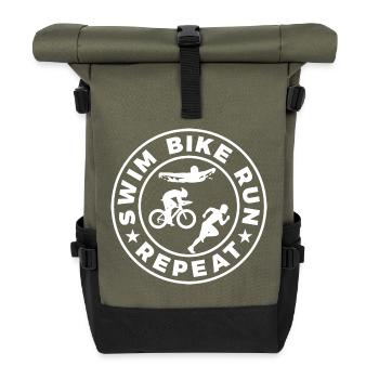 Swim Bike Run Repeat - Rolltop Rucksack - Olive/Schwarz - Vorne