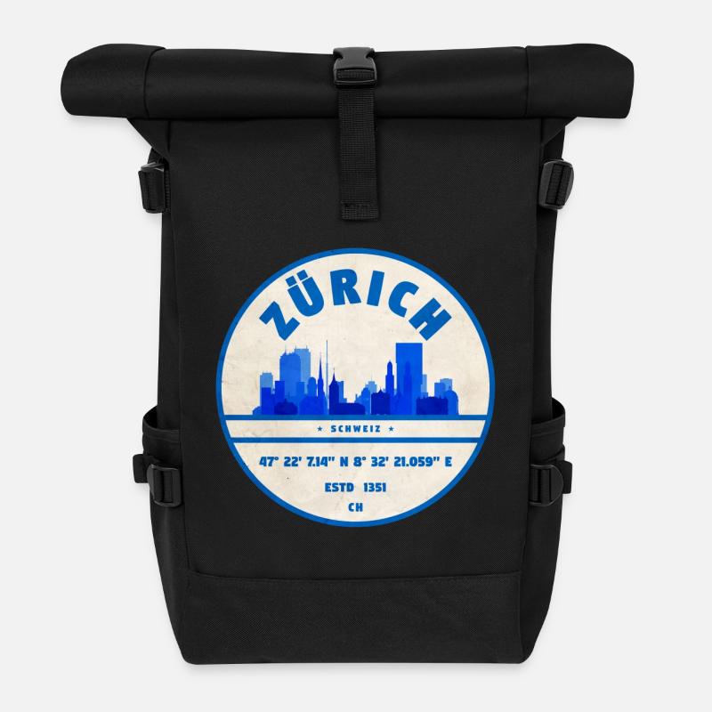 Zürich Skyline Blau Stempel - Rolltop Rucksack - Schwarz