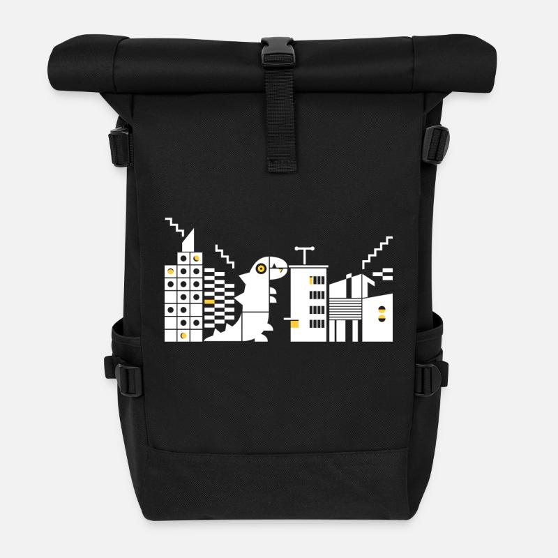 Monster meets Bauhaus L White - Roll Top Backpack - black