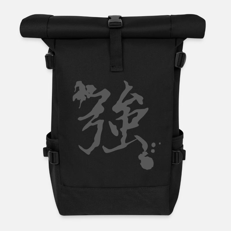 Kanjizeichen „Stärke“, asia designs unisex - Rolltop Rucksack - Schwarz