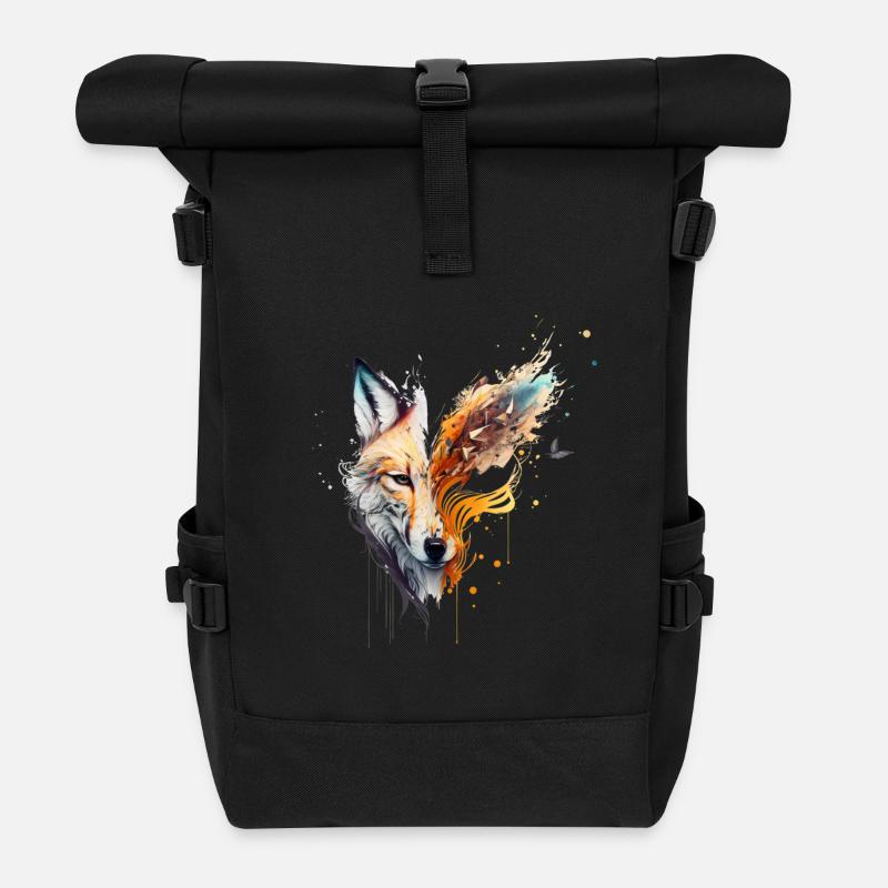 Beautiful fox head that is blown away by the wind - Roll Top Backpack - black