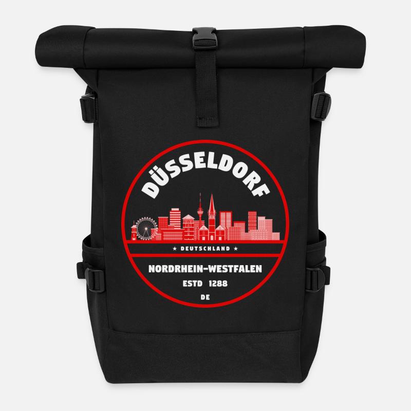 Düsseldorf Skyline Rundlogo - Rolltop Rucksack - Schwarz