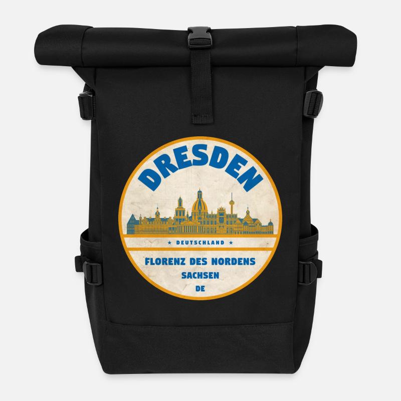 Dresden Skyline Vintage-Label - Rolltop Rucksack - Schwarz