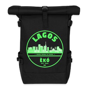 Lagos Neon Skyline Grün - Rolltop Rucksack - Schwarz - Vorne