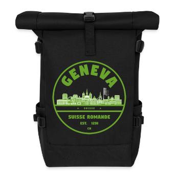 Genf Skyline Emblem Schweiz - Rolltop Rucksack - Schwarz - Vorne