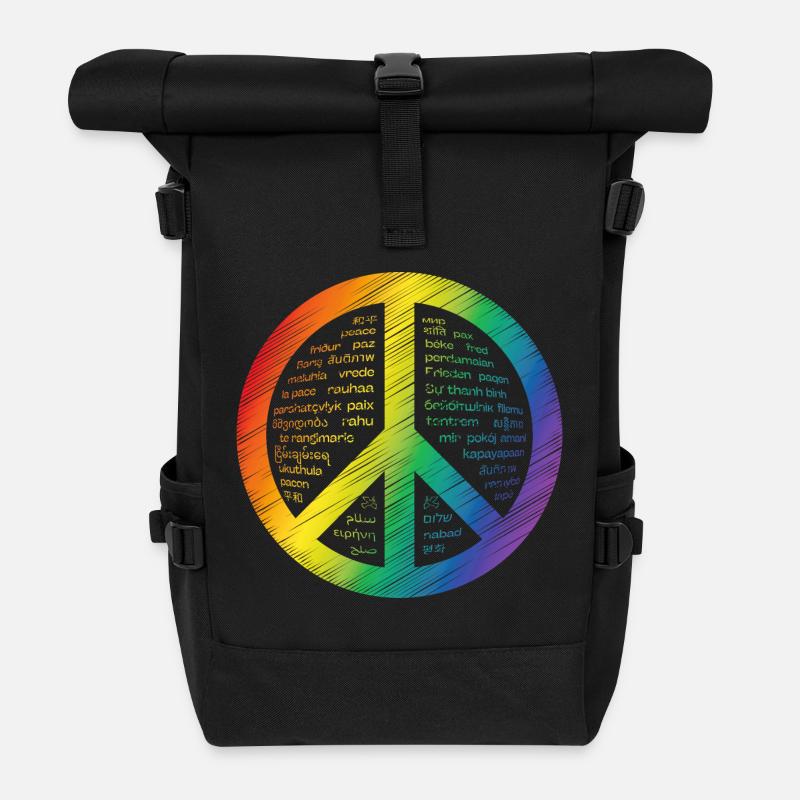Leuchtendes Friedenszeichen - Rolltop Rucksack - Schwarz