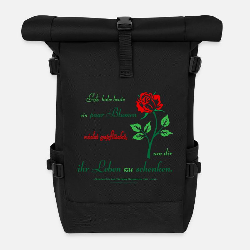 Elegante Rose mit Zitat - Rolltop Rucksack - Schwarz