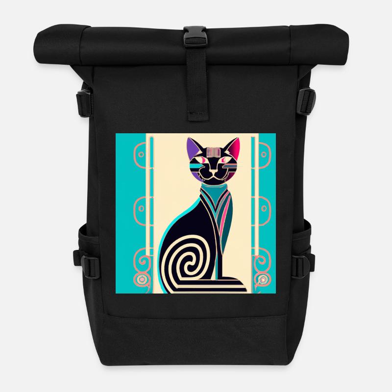 Neon-Spiralkatze Art Déco - Rolltop Rucksack - Schwarz