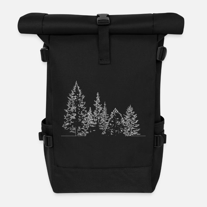 Winterwald Silhouette Druck - Rolltop Rucksack - Schwarz