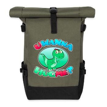 🦖 U WANNA HUG ME Dinosaurier - Rolltop Rucksack - Olive/Schwarz - Vorne