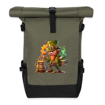 Grinsender Leprechaun Kobold - Rolltop Rucksack - Olive/Schwarz - Vorne