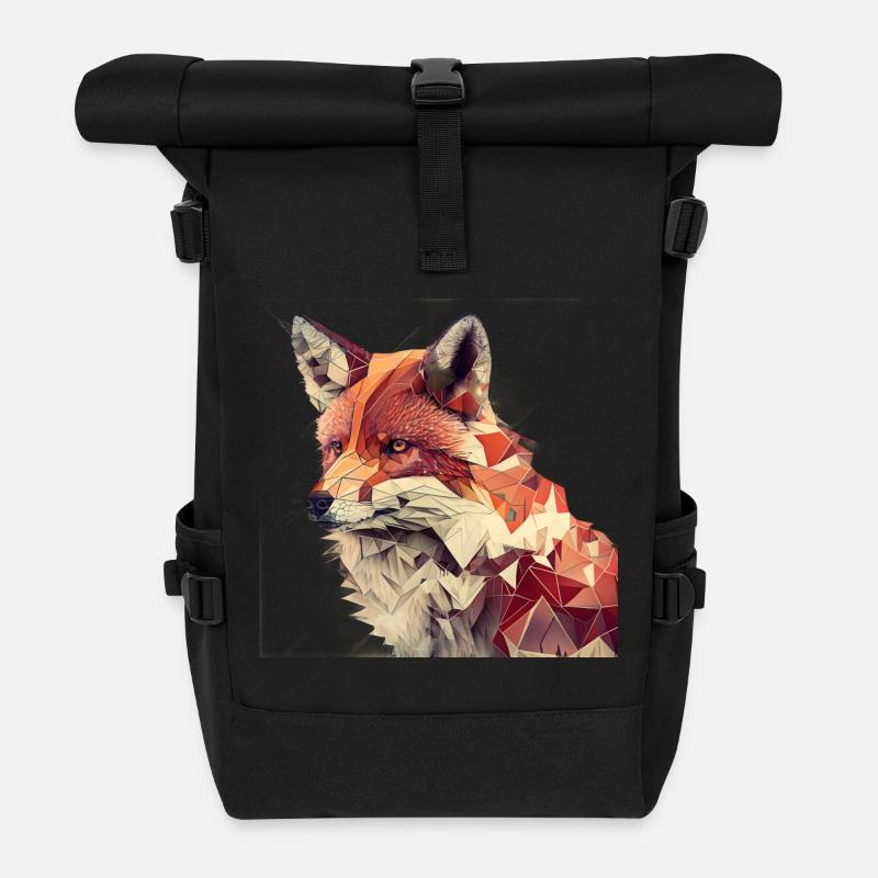 Fuchs - Geometrisches Tier Print - Rolltop Rucksack - Schwarz