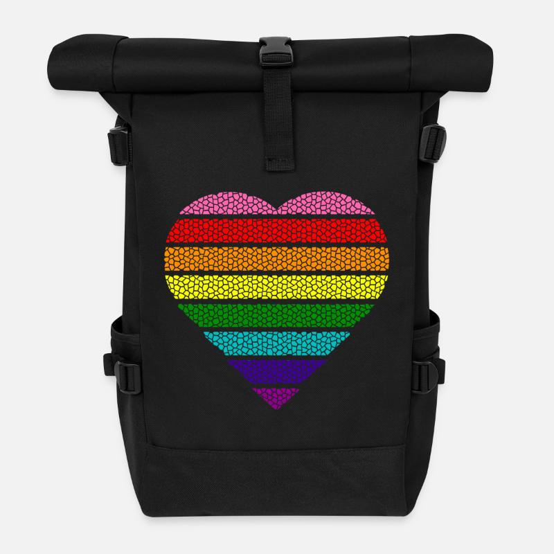 Buntes Regenbogen Herz retro gay pride lgbtq csd - Rolltop Rucksack - Schwarz