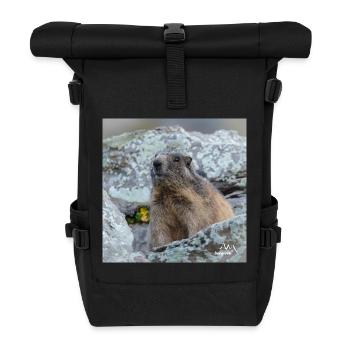 Murmeltier Porträt 6 - Alpen Deko und Geschenkidee - Rolltop Rucksack - Schwarz - Vorne