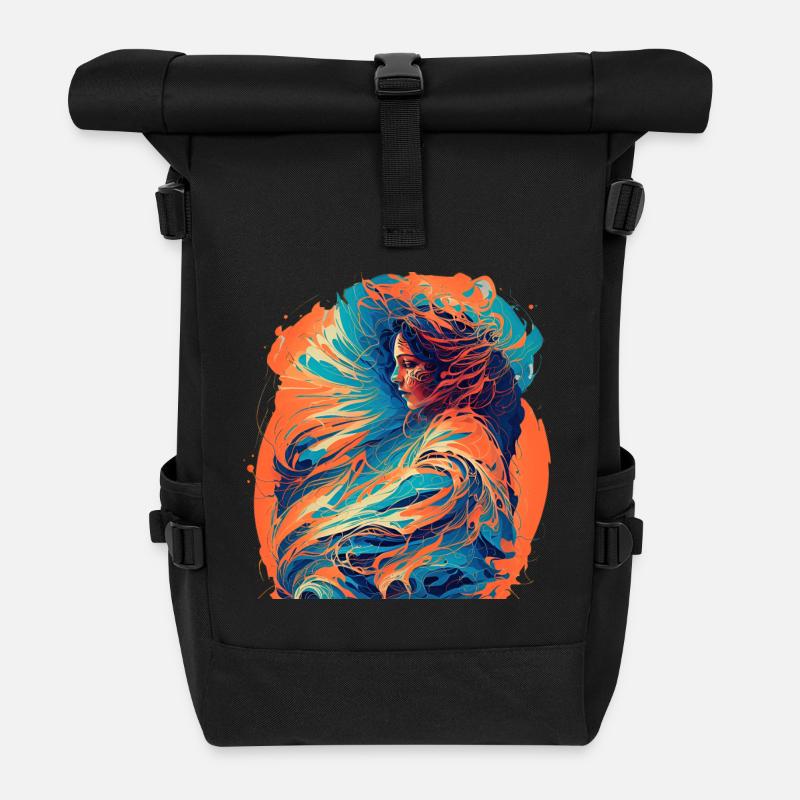 Femme avec des vagues de feu et d’eau - Sac à dos roll top - noir