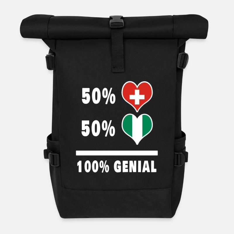Nigeria et Suisse 100% Awesome Flag - Sac à dos roll top - noir