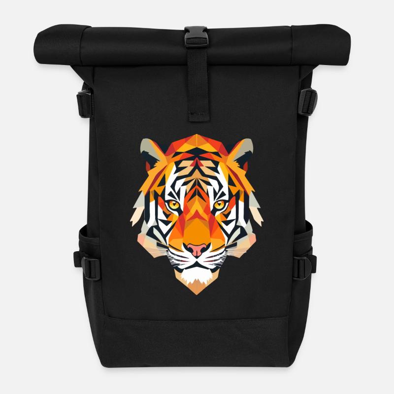 Stilisierter Tiger, geometrisch - Rolltop Rucksack - Schwarz
