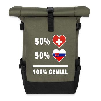 Slowakei und Schweiz 100% Genial Flagge - Rolltop Rucksack - Olive/Schwarz - Vorne